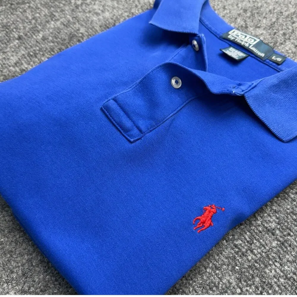 Polo Ralph Lauren Mens Large Blue Cotton Mesh Polo Shirt Red Pony